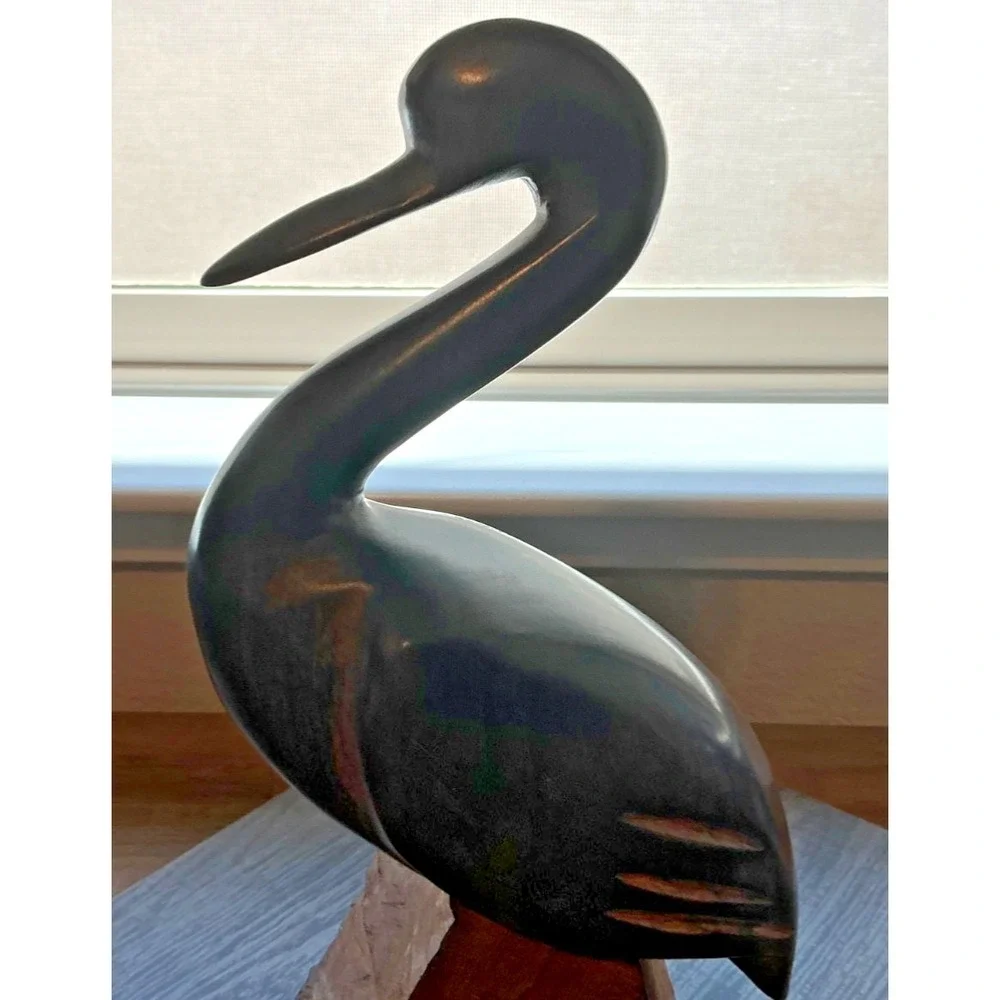 Vintage Hand Carved Pelican Ironwood Sculpture 10